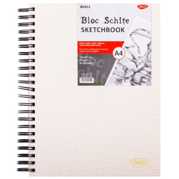 Bloc desen si schite A4 cu spirala, 120g/mp, 80 file, DACO - Papet