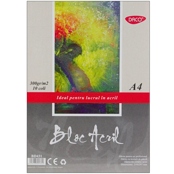 Bloc Acril A4, 300g/mp, 10 file, DACO - Papet