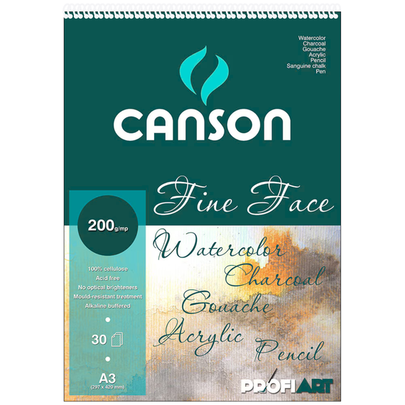 Bloc Mixed Media A3 cu spirala, 200g/mp, 30 file, CANSON Fine Face - Papet