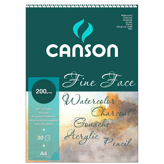 Bloc Mixed Media A4 cu spirala, 200g/mp, 30 file, CANSON Fine Face - Papet