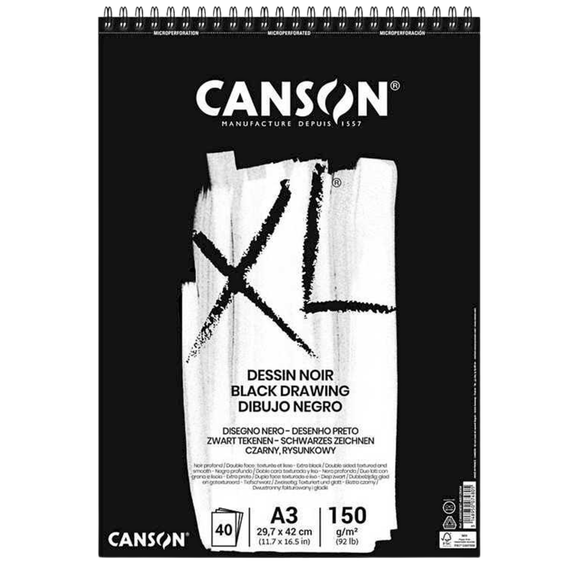 Bloc de desen A3 cu spirala, hartie neagra, 150 g/mp, 40 file CANSON XL Dessin Noir - Papet