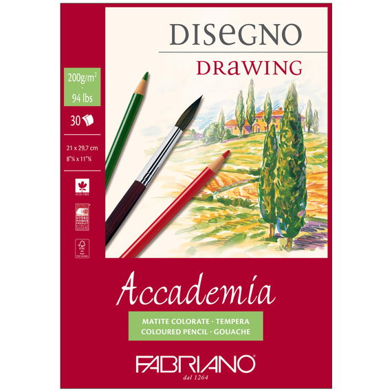 Bloc Mixed Media A4, 200g/mp, 30 file, FABRIANO Accademia - Papet