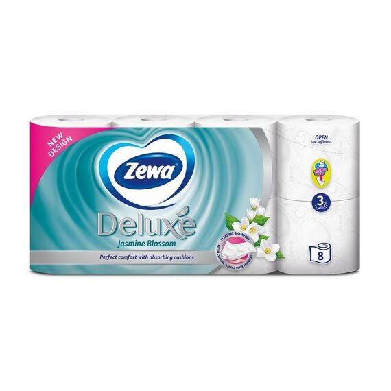 Hartie igienica, 3 straturi, 8 role/set ZEWA Deluxe Jasmine, Aqua Tube - Papet