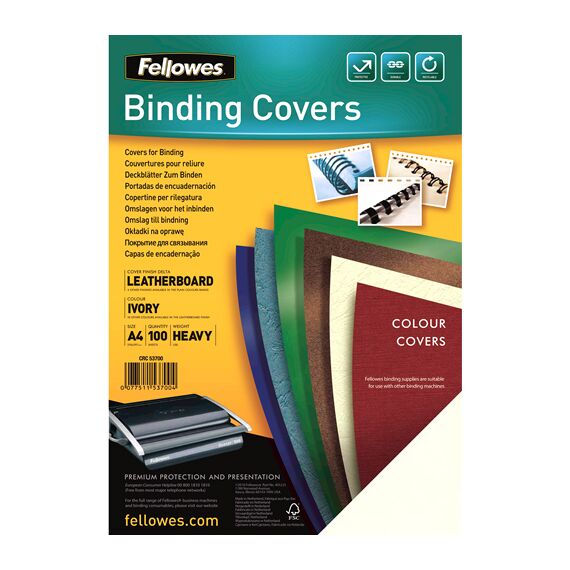 Coperti carton imitatie piele, A4, 250g/mp, FELLOWES, 100 coli/top, ALEGE CULOAREA: Crem - 2Papet
