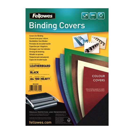 Coperti carton imitatie piele, A4, 250g/mp, FELLOWES, 100 coli/top, ALEGE CULOAREA: Negru - 2Papet