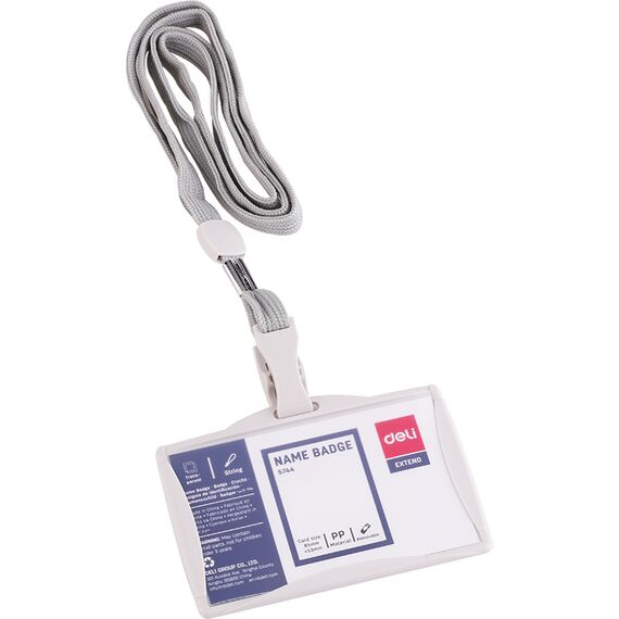 Suport ecuson orizontal rigid cu clips si snur, 85x53 mm, DELI - Papet