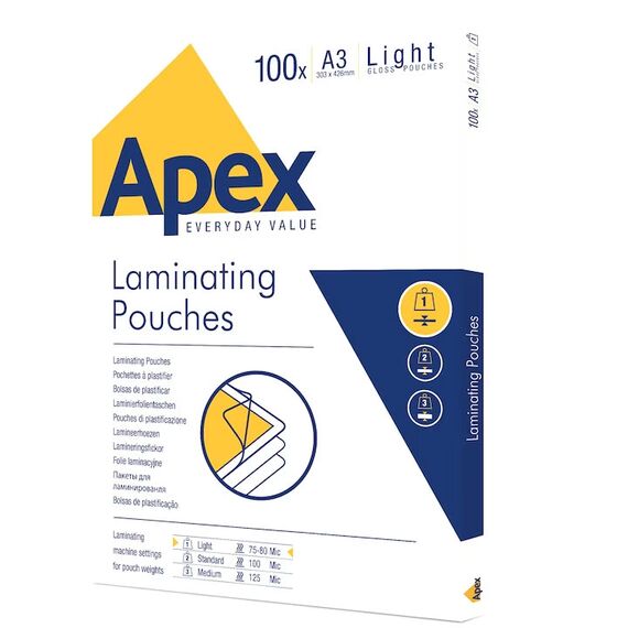 Folie laminare A3, 80 microni, 100 buc/top, APEX - Papet