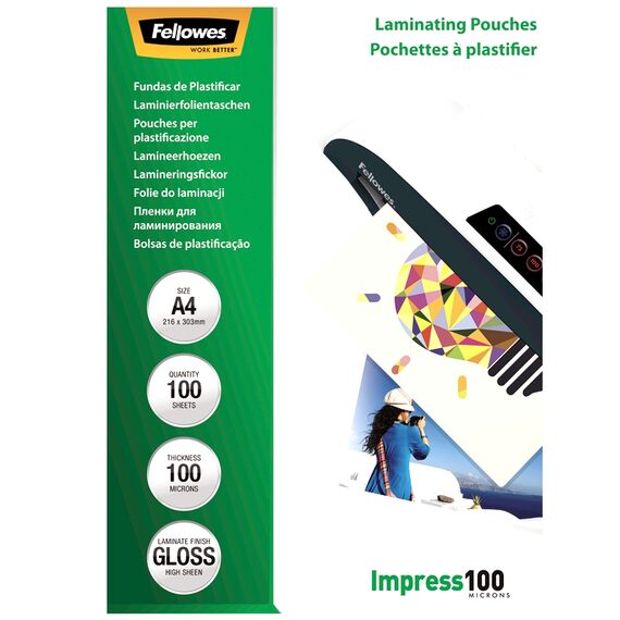 Folie laminare A4, 100 microni, 100 buc/top, FELLOWES - Papet