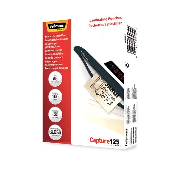 Folie laminare A6, 125 microni, 100 buc/top, FELLOWES - Papet
