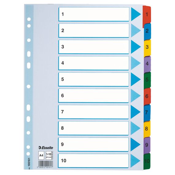 Separatoare carton A4, numere de la 1-10 laminate, ESSELTE Mylar - Papet