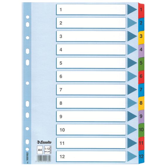 Separatoare carton A4, numere de la 1-12 laminate, ESSELTE Mylar - Papet