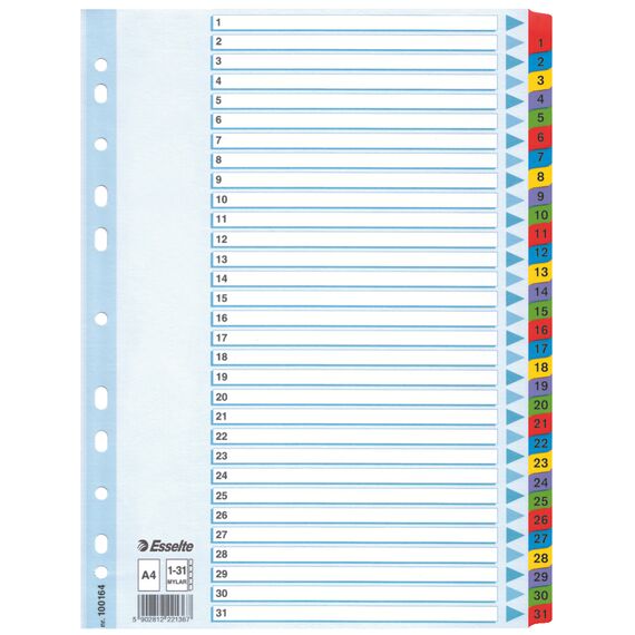 Separatoare carton A4, numere de la 1-31 laminate, ESSELTE Mylar - Papet