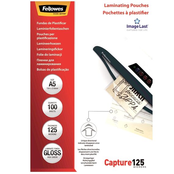 Folie laminare A5, 125 microni, 100 buc/top, FELLOWES - Papet