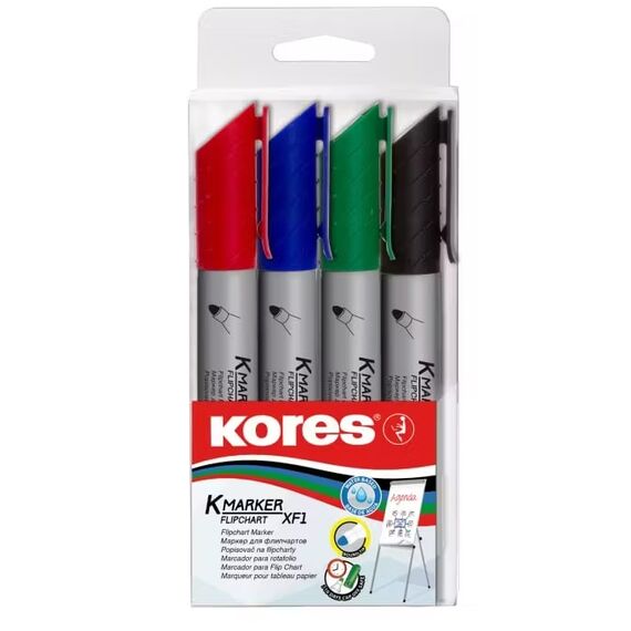 Marker flipchart 3mm, KORES, 4 culori/set - Papet