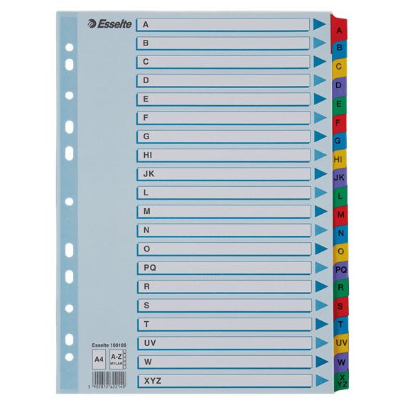 Separatoare carton A4, litere A-Z taste laminate, ESSELTE Mylar - Papet