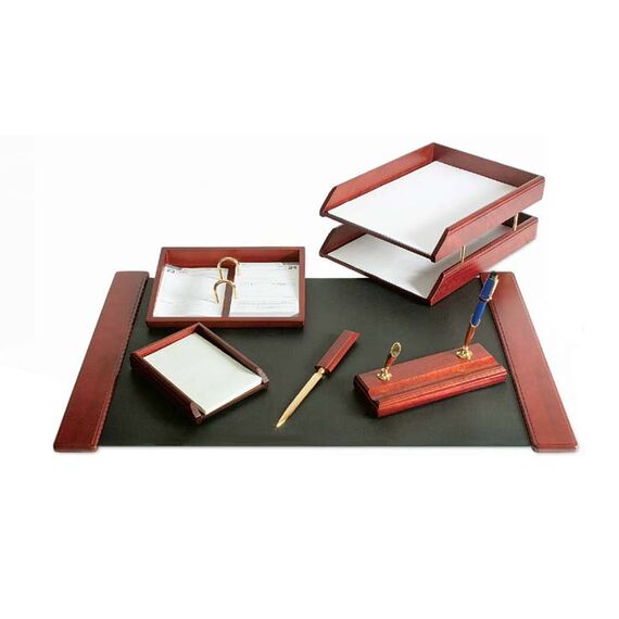 Set accesorii birou de lemn, 6 piese, maro, FORPUS - Papet