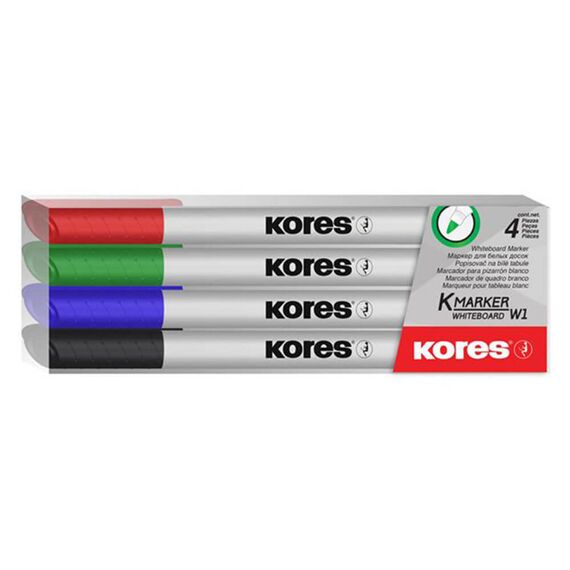 Marker whiteboard KORES Slim, 4 culori/set - Papet