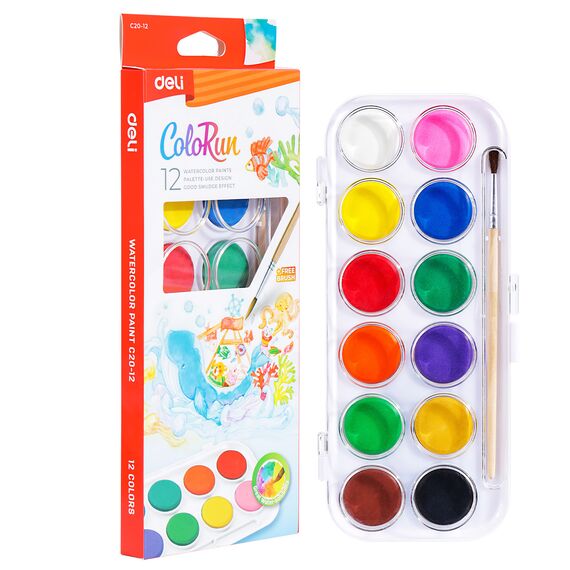 Acuarele 12 culori/set, DELI Economy - Papet