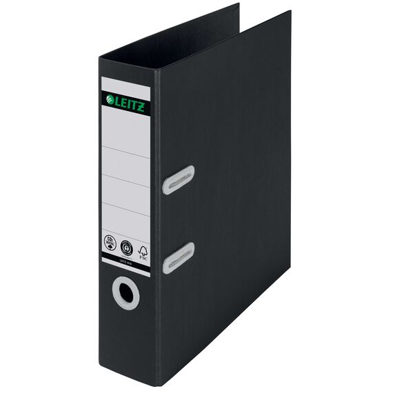Biblioraft plastifiat negru, 8cm, deschidere 180 grade, LEITZ Recycle FSC - Papet