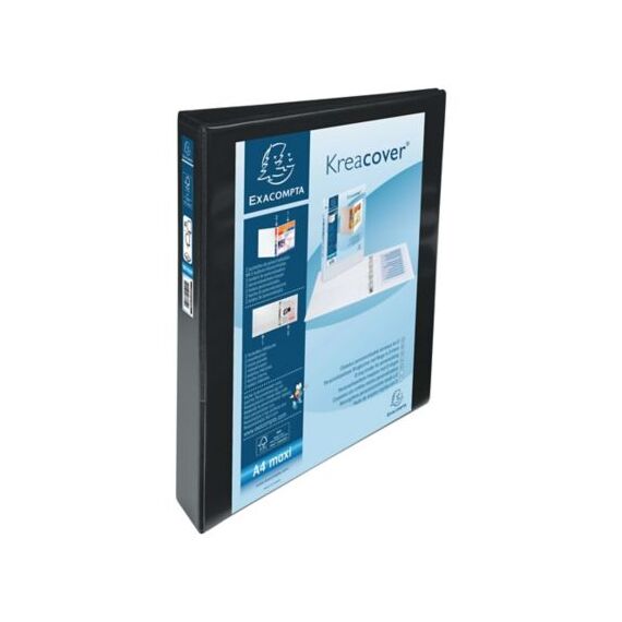 Caiet mecanic A4+ cu 2 buzunare, 4 inele, 30 mm, Negru, EXACOMPTA Kreacover - Papet