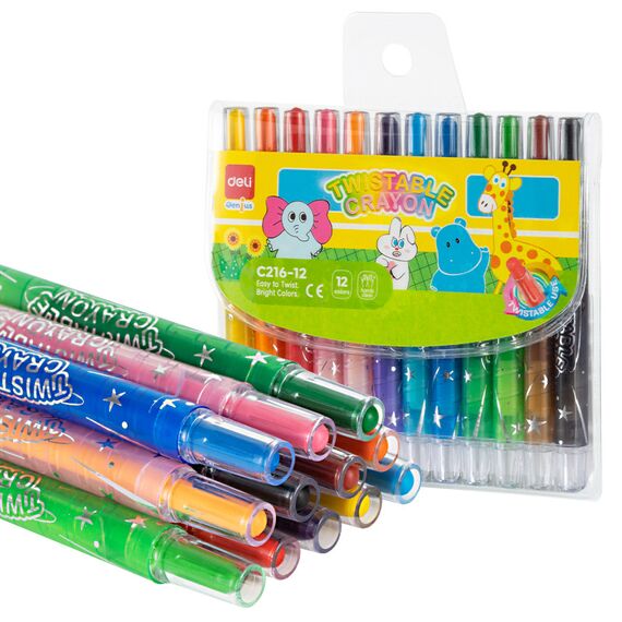 Creioane colorate cerate retractabile DELI, 12 culori/set - Papet