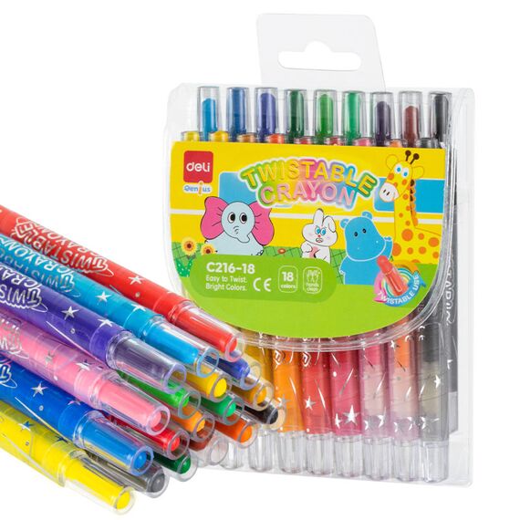 Creioane colorate cerate retractabile DELI, 18 culori/set - Papet