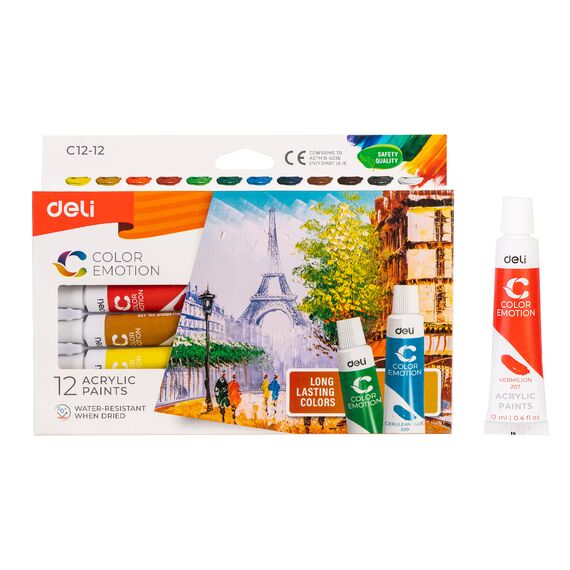 Culori acrilice, 12 ml, 12 culori/set, DELI Color Emotion - Papet