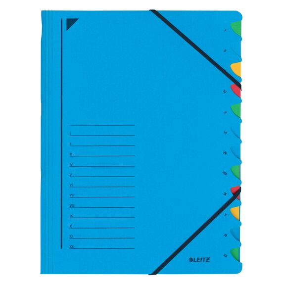 Mapa carton A4 cu elastic, 12 separatoare, albastru, LEITZ Fashion - Papet
