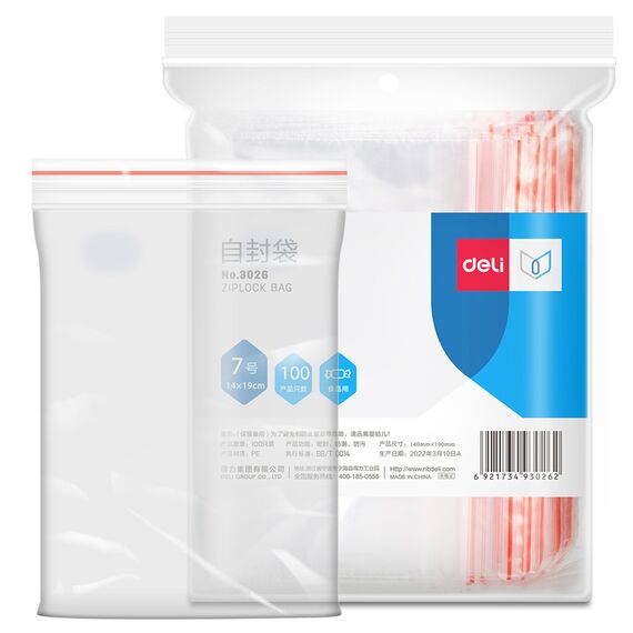 Pungi cu fermoar ziplock, 190 x 140 mm, DELI, 100 buc/set - Papet
