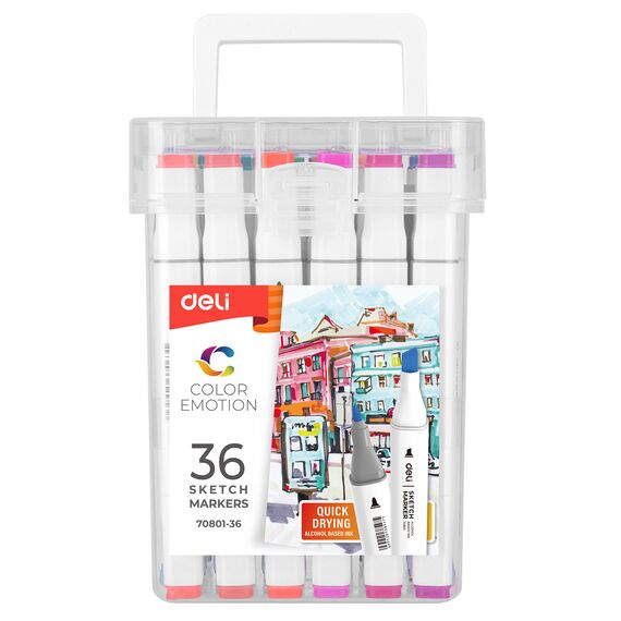 Set sketch marker cu 2 capete, uscare rapida, 36 culori/set, DELI Color Emotion - 2Papet