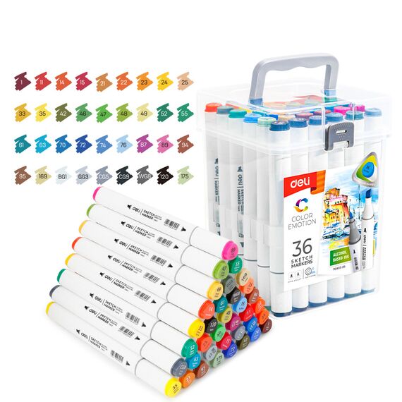 Set sketch marker cu 2 capete, 36 culori/set, DELI Color Emotion - Papet
