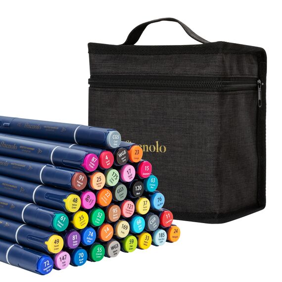 Set sketch marker cu 2 capete, husa textila, 40 culori/set, DELI Finenolo - Papet