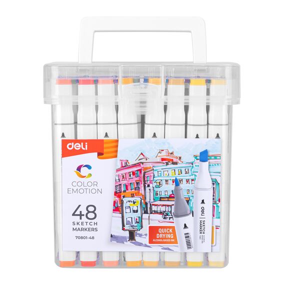 Set sketch marker cu 2 capete, uscare rapida, 48 culori/set, DELI Color Emotion - 5Papet