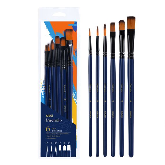 Set 6 pensule varf mixt rotund/tesit, numerele 4, 6, 8, DELI - Papet