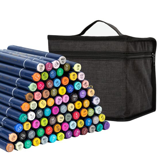 Set sketch marker cu 2 capete, husa textila, 80 culori/set, DELI Finenolo - Papet