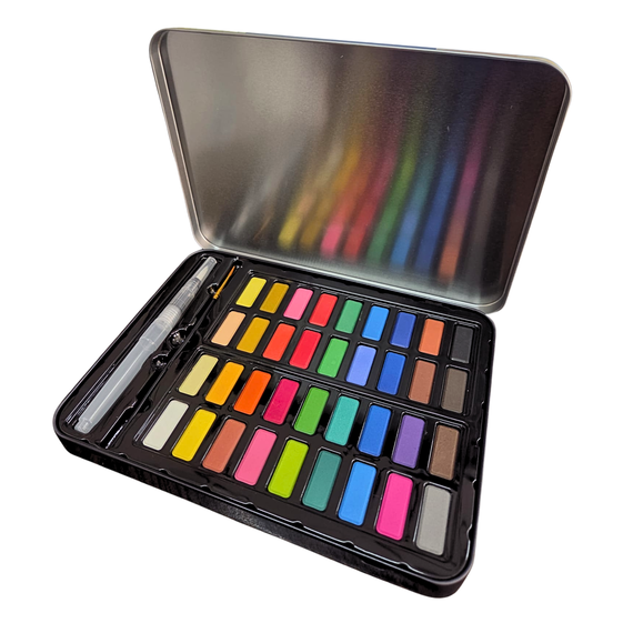 Acuarele in cutie metalica si 2 pensule, 36 culori/set, DACO - 2Papet