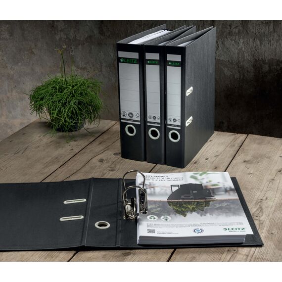 Biblioraft plastifiat negru, 8cm, deschidere 180 grade, LEITZ Recycle FSC - 4Papet