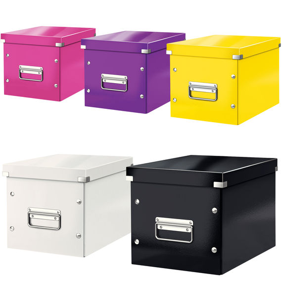 Cutie depozitare medie 260 x 260 x 240 mm, forma CUB cu manere si capac, LEITZ Click&Store, ALEGE CULOAREA: Galben - Papet