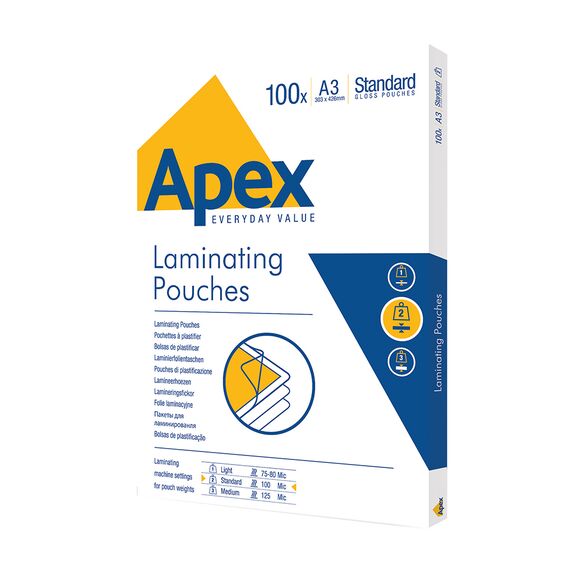 Folie laminare A3, 100 microni, 100 buc/top, APEX - Papet