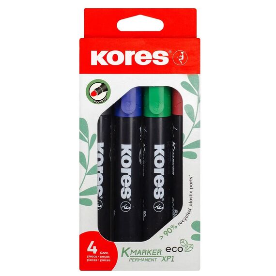Marker permanent 3mm, KORES Eco, 4 culori/set - Papet