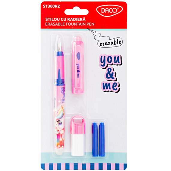 Stilou cu radiera, penita tip F, DACO You&Me Unicorn roz - Papet