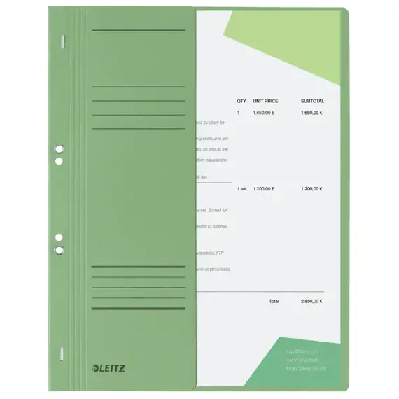Dosar carton colorat cu capse, coperta 1/2, LEITZ, ALEGE CULOAREA: Verde - 3Papet
