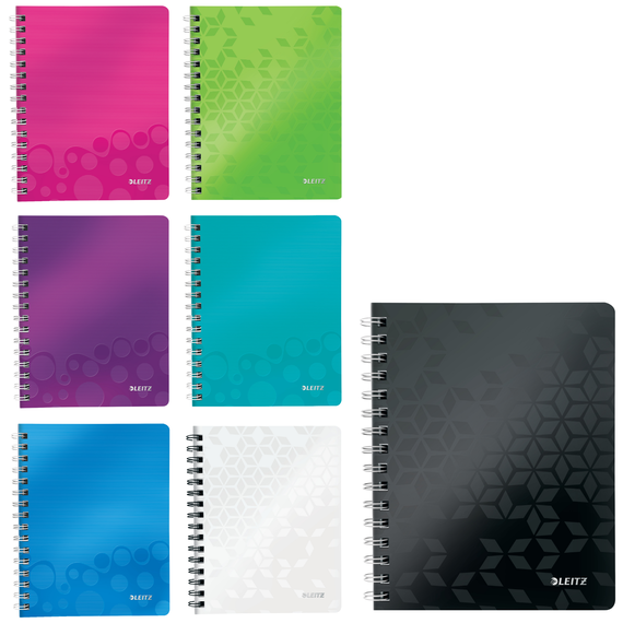 Caiet A5 matematica cu spirala, coperta plastic PP, 80 file, 80g/mp, LEITZ WOW, ALEGE CULOAREA: Mov - Papet