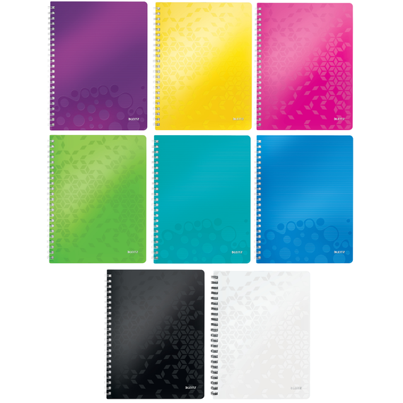 Caiet A4 cu spirala, dictando, coperta plastic PP, 80 file, 80g/mp, LEITZ WOW, ALEGE CULOAREA: Verde - Papet