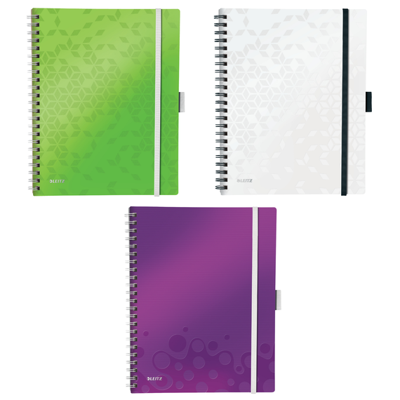 Caiet A4 cu spirala, dictando, coperta plastic PP, 80 file, 80g/mp, LEITZ WOW Be Mobile, ALEGE CULOAREA: Alb - Papet