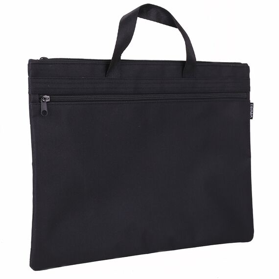 Servieta din textil cu 2 fermoare, neagra, DELI - 3Papet