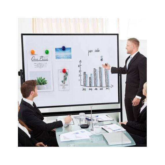 Whiteboard mobil cu 2 fete cu rama aluminiu, 90 x 120 cm, DELI - 4Papet