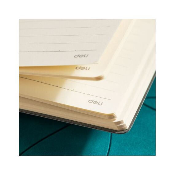 Caiet A5 dictando, coperta imitatie piele, 96 file, 80g/mp, DELI Soft, ALEGE CULOAREA: Turcoaz - 7Papet