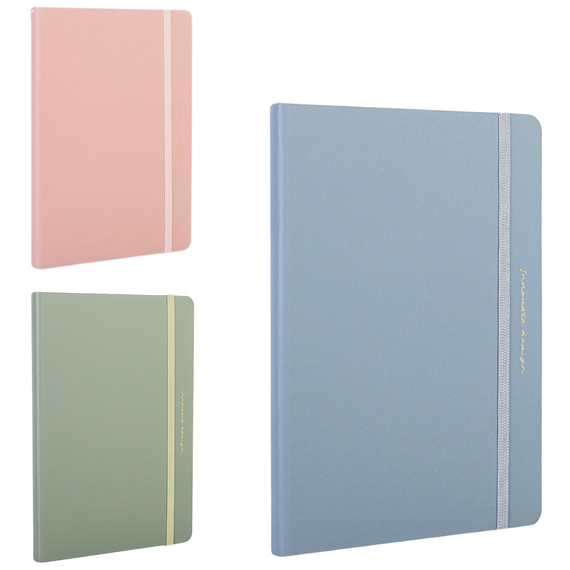 Caiet cu elastic, 210x143 mm dictando, coperta imitatie piele, 96 file, 80g/mp, DELI, ALEGE CULOAREA: Roz - Papet
