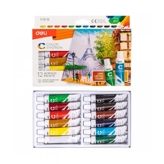 Culori acrilice, 12 ml, 12 culori/set, DELI Color Emotion - 2Papet